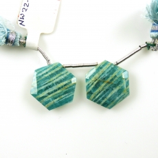 Green Amazonite Drops Heaxagon Shape 18x18mm Drilled Beads Matching Pair