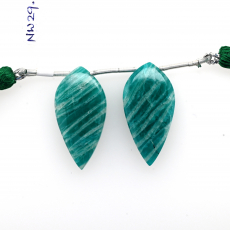 Green Amazonite Drops Leaf Shape 30x15mm Drilled Beads Matching Pair