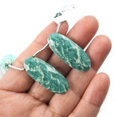 Green Amazonite Drops Oval 34x14mm Drilled Beads Matching Pair