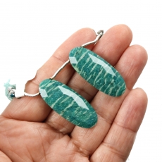 Green Amazonite Drops Oval Shape 34x14mm Drilled Beads Matching Pair