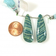 Green Amazonite Drops Wing Shape 37x12mm Drilled Beads Matching Pair