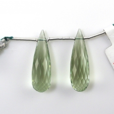 Green Amethyst Briolette Shape 28x10mm Matching Pair Drilled Beads