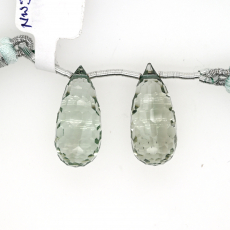 Green Amethyst Drop Briolette Shape 22x10mm Drilled Bead Matching Pair
