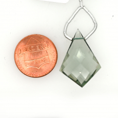 Green Amethyst Drop Shield Shape 25x18mm Drilled Bead Single Piece