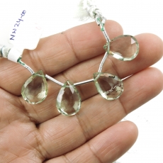 Green Amethyst Drops Almond Shape 15x11mm Drilled Beads 4 Pieces Line