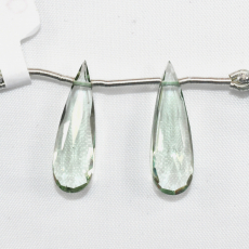 Green Amethyst Drops Almond Shape 26x8mm Drilled Beads Matching Pair