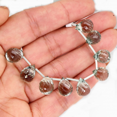 Green Amethyst Drops Briolette Shape 11x8mm Drilled Bead 9 Pieces Line