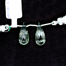 Green Amethyst Drops Briolette Shape 21x9mm Drilled Bead Matching Pair