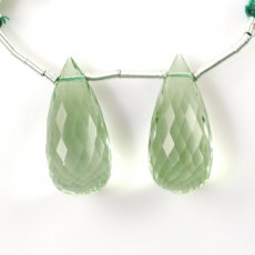 Green Amethyst Drops Briolette Shape 24x11MM Drilled Beads Matching Pair