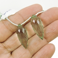 Green Amethyst Drops Briolette Shape 25X10mm Drilled Beads Matching Pair