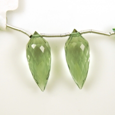 Green Amethyst Drops Briolette Shape 25X10mm Drilled Beads Matching Pair