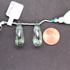 Green Amethyst Drops Briolette Shape 29x10mm Drilled Bead Matching Pair