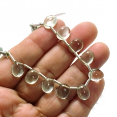 Green Amethyst Drops Cab Oval 10X8MM Drilled Beads 10 Pieces Line