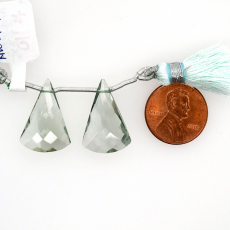 Green Amethyst Drops Conical Shape 22x15mm Drilled Bead Matching Pair