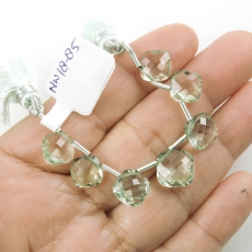 Green Amethyst Drops Cushion 10x10mm to 8x8mm Drilled Beads 7 Pieces Line