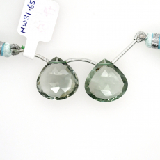 Green Amethyst Drops Heart Shape 18x18mm Drilled Bead Matching Pair