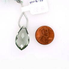 Green Amethyst Drops Leaf Shape 25x14mm Drilled Bead Single Piece