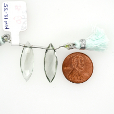 Green Amethyst Drops Marquise Shape 24x8mm Drilled Bead Matching Pair