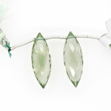 Green Amethyst Drops Marquise Shape 27x10mm Drilled Beads Matching Pair