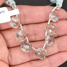 Green Amethyst Drops Round 10mm Drilled Bead 7 Pieces Line