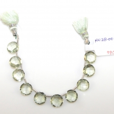 Green Amethyst Drops Round Shape 10mm Drilled Beads 10 Pieces