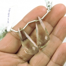 Green Amethyst Drops Wing Shape 30x12mm Drilled Beads Matching Pair