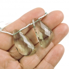 Green Amethyst Drops Wing Shape 30x16mm Drilled Beads Matching Pair