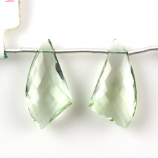 Green Amethyst Horn Shape 26x14mm Matching Pair Drilled Beads