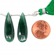 Green Aventurine Drops Almond Shape 30x10mm Drilled Beads Matching Pair