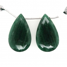 Green Aventurine Drops Almond Shape 30x18mm Drilled Beads Matching Pair