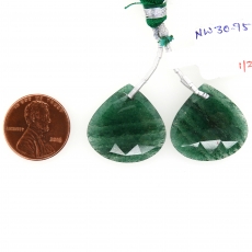Green Aventurine Drops Heart Shape 22x22mm Drilled Beads Matching Pair