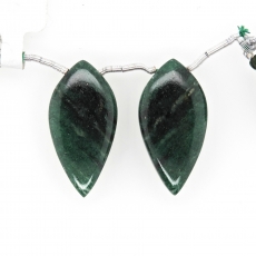 Green Aventurine Drops Leaf Shape 30x15mm Drilled Beads Matching Pair