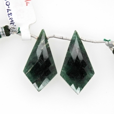 Green Aventurine Drops Shield Shape 32x18mm Drilled Beads Matching Pair