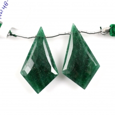 Green Aventurine Drops Shield Shape 35x20mm Drilled Beads Matching Pair