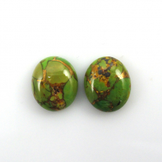 Green Copper Turquoise Cab Oval 12X10mm Matching Pair Approximately 8 Carat