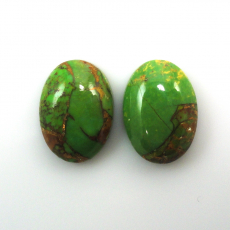 Green Copper Turquoise Cab Oval 14X10mm Matching Pair approximately 8 Carat.