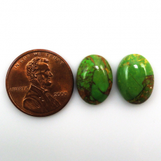 Green Copper Turquoise Cab Oval 14X10mm Matching Pair approximately 8 Carat.