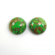 Green Copper Turquoise Cab Round 11mm Matching Pair Approximately 8 Carat