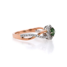 Green Diamond Cushion Shape 0.31 Carat Ring In 14K Dual Tone (White/Rose)Gold With Diamond Accent.