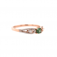 Green Diamond Emerald Square Cut 0.21 Carat Ring with Accent White Diamonds in 14K Rose Gold
