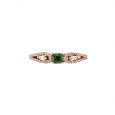 Green Diamond Emerald Square Cut 0.21 Carat Ring with Accent White Diamonds in 14K Rose Gold