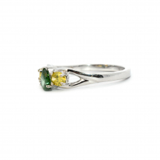 Green Diamond Pear Shape 0.31 Carat and Yellow Diamond Oval 0.40 Carat Ring in 14K White Gold