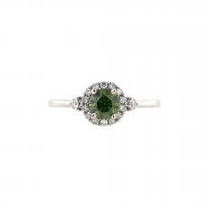 Green Diamond Round 0.48 Carat Ring with Accent Diamonds in 14K White Gold