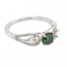 Green Diamond Round 0.48 Carat Ring With Diamond Accent in 18K White Gold
