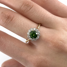 Green Diamond Round 0.99 Carat Ring with Accent Diamonds in 14K Dual Tone (White/Yellow) Gold