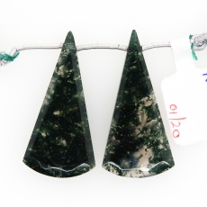Green Moss Agate Conical Shape 37x18mm Drilled Beads Matching Pair
