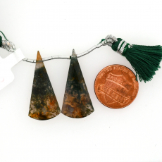 Green Moss Agate Drop Conical Shape 29x14mm Drilled Bead Matching Pair