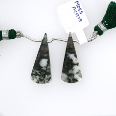 Green Moss Agate Drop Conical Shape 30x13mm Drilled Bead Matching Pair