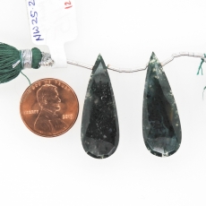 Green Moss Agate Drops Almond Shape 33x12m Drilled Beads Matching Pair