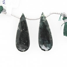 Green Moss Agate Drops Almond Shape 33x12m Drilled Beads Matching Pair